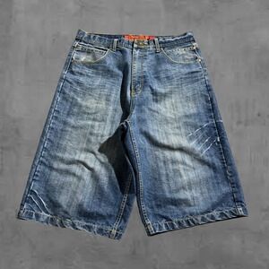 Vintage Roadblock Mens Distressed Baggy Y2k Luxury Stitching Denim Jorts